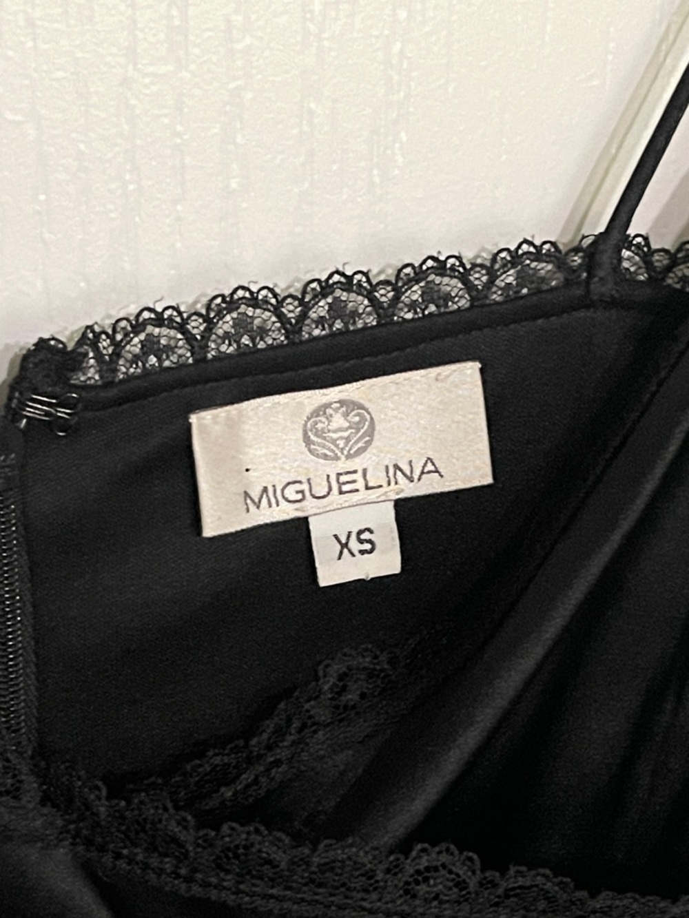 MIGUELINA Elegant Black Lace-Trim Slip Dress 100% Silk Cross Front Slip Sz XS - Picture 3 of 8